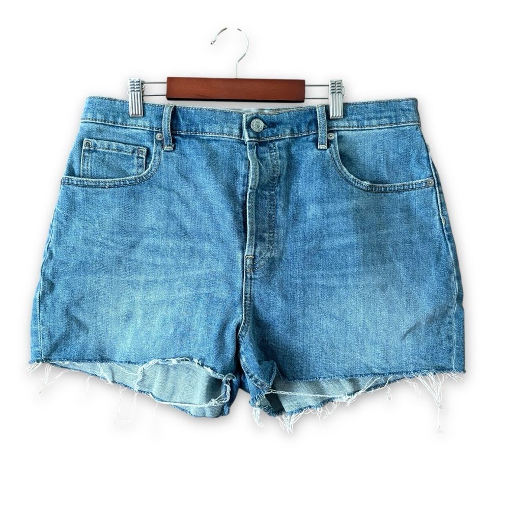 Everlane Button Fly Cheeky Shorts Raw Hem Size 32 Denim Classic Casual